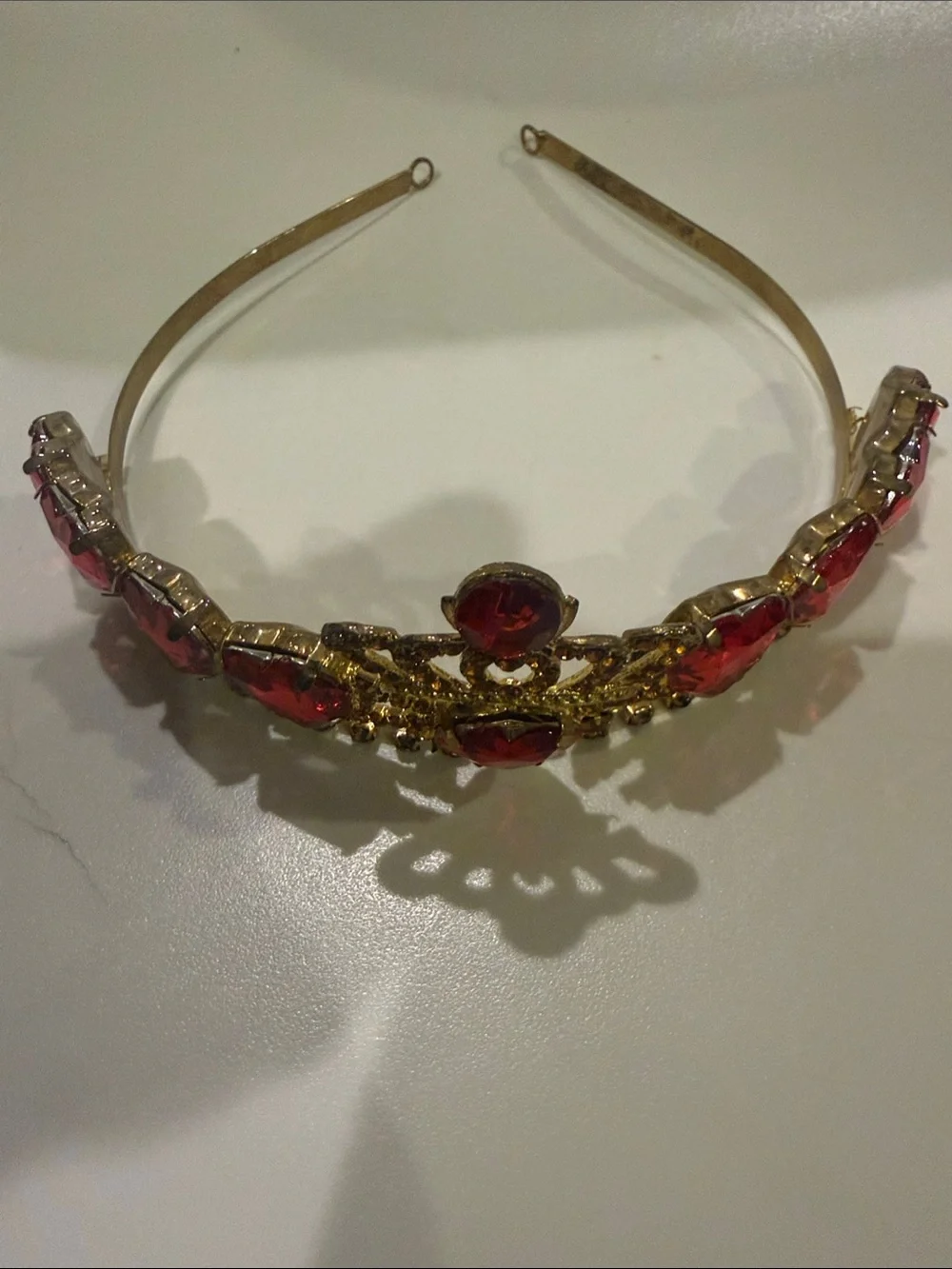Gold Crown Headband with Red Heart Gemstones
